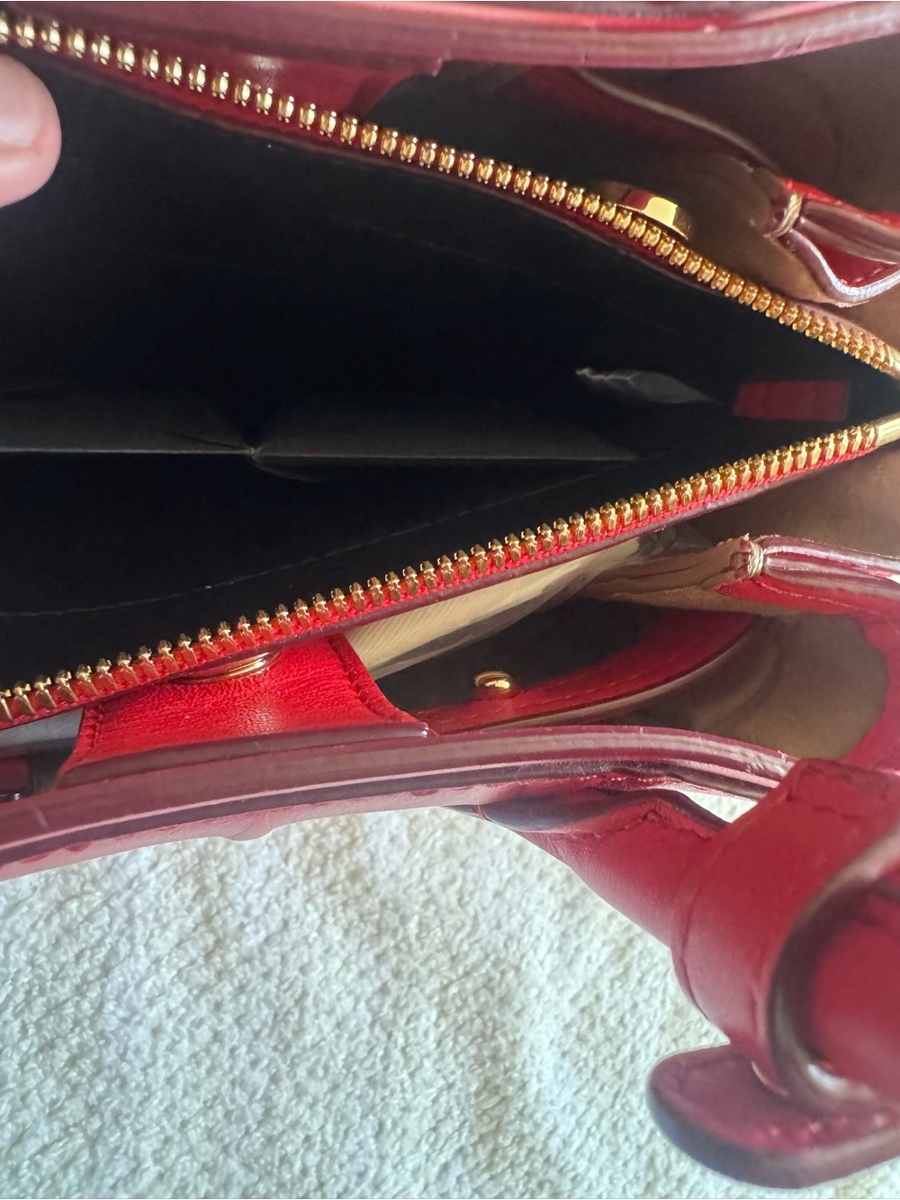 MCM Red Quilted Crossbody Satchel with Gold Accent - Picture 5 of 10
